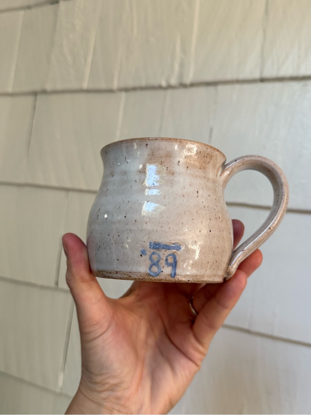 Handcrafted Ceramic Mug with Blue Accent - Home Art studio pottery mug - Picture 4 of 5